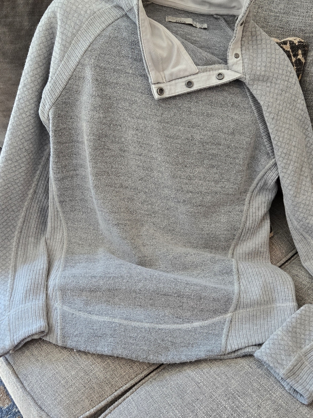 prAna Gray Knit Pullover Sweater with Snap Collar